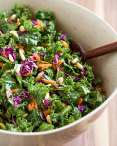 Kale Salad with Red Cabbage, Carrots, and Pine Nuts