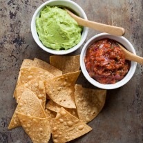 Creamy guacamole and hot salsa