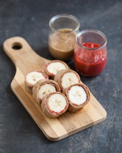 Banana Sushi with Strawberry Chia Jam and Almond Butter