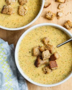 Broccoli Cheddar Soup with Whole-Grain Mustard Croutons