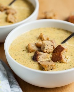 Broccoli Cheddar Soup with Whole Grain Mustard Croutons