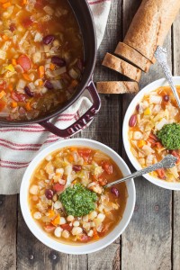 Pesto Hominy Minestrone Soup|Gather & Dine