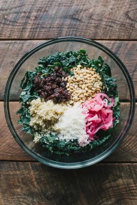 Kale Quinoa Salad with Pickled Onions, Raisins, and Pine Nuts | Gather & Dine