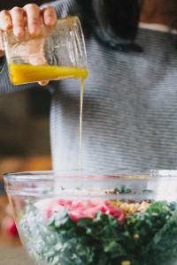Kale Quinoa Salad with Pickled Onions, Raisins, and Pine Nuts | Gather & Dine