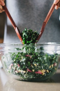 Kale Quinoa Salad with Pickled Onions, Raisins, and Pine Nuts | Gather & Dine