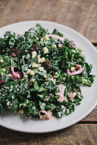 Kale Quinoa Salad with Pickled Onions, Raisins, and Pine Nuts | Gather & Dine