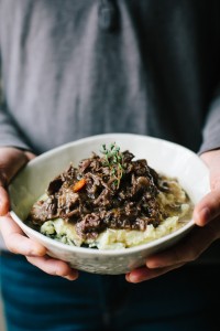 Braised Beef Short Ribs {over Mashed Potatoes with Parmesan and Greens}