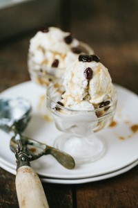 Coconut Vanilla Bean Ice Cream with Maple Rum Raisin Sauce | Gather & Dine