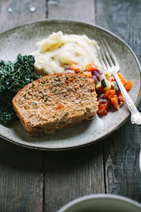 Roasted Vegetable Turkey Meatloaf with Mustard Mashed Potatoes