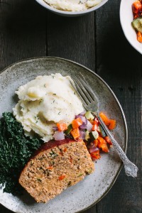 Roasted Vegetable Turkey Meatloaf with Mustard Mashed Potatoes