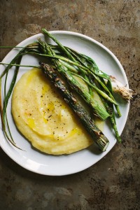 Grilled Spring Vegetables with Parsnip Potato Puree