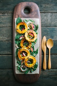 Roasted Delicata Squash with Baby Kale and Balsamic Molasses Vinaigrette