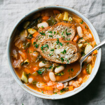 Cannellini Vegetable Soup with Parmesan Toasts