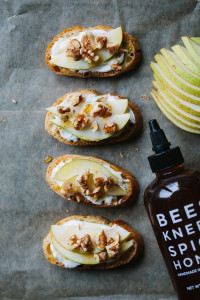 Spicy Honey Crostini with Pears and Walnuts