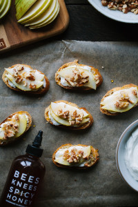 Spicy Honey Crostini with Pears and Walnuts