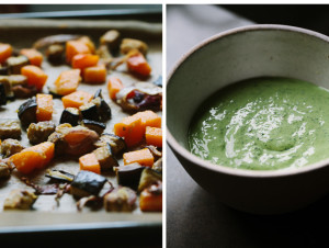 Miso Roasted Veggie Flatbreads with Green Tahini Yogurt