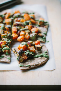 Miso Roasted Veggie Flatbreads with Green Tahini Yogurt