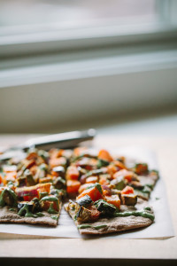 Miso Roasted Veggie Flatbreads with Green Tahini Yogurt