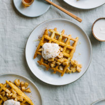 Cornmeal Quinoa Waffles with Honeyed Cinnamon Ricotta