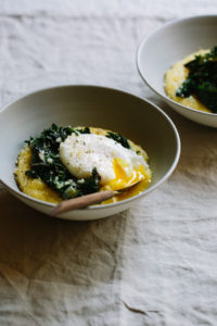 Parmesan Polenta Bowls with Chard, Leeks, and Poached Eggs